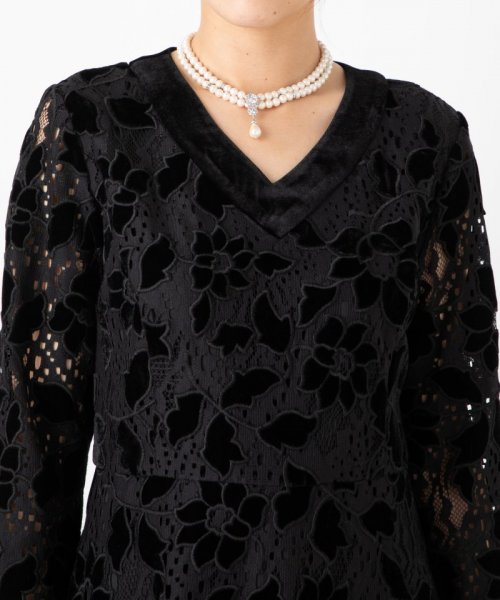 GRACE CONTINENTAL  グレースコンチネンタル　ベロア刺繍ドレス　ブラック/S-M