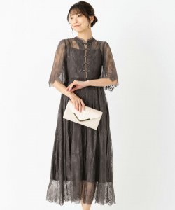 Select Shop  【ドレス2点セット】チャイナ風総レースドレス　チャコール/M