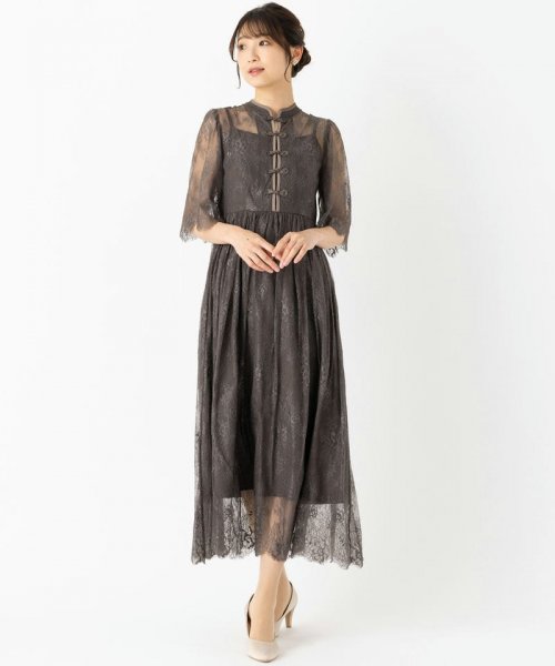 Select Shop  【ドレス2点セット】チャイナ風総レースドレス　チャコール/M