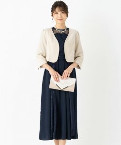 Select Shop  【ドレス4点SET】ビスチェ風レース切替ドレス　ネイビー/M