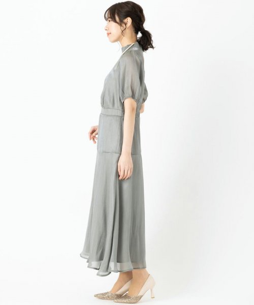 Select Shop  【ドレス2点セット】オーガンジー楊柳光沢Aラインシルエットドレス　ライトカーキ/M