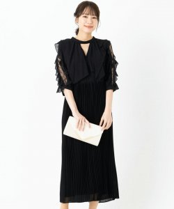 Select Shop  【ドレス2点セット】ラッフルキーホールネックドレス　ブラック/M
