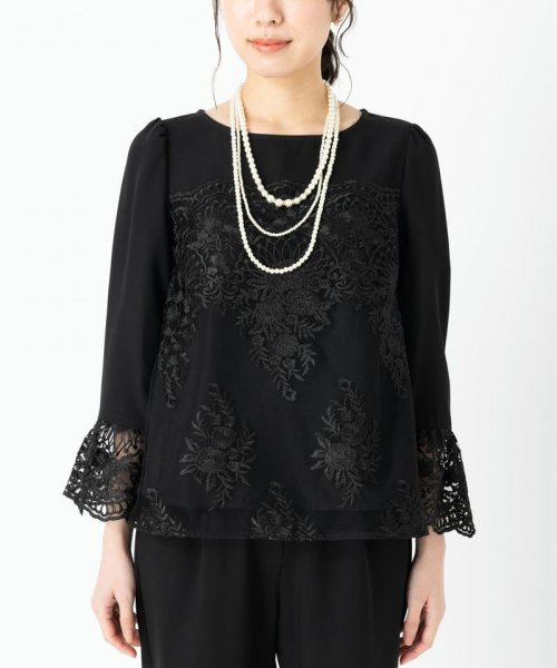 Select Shop  【ドレス2点セット】刺繍フレア袖パンツドレス　ブラック/M