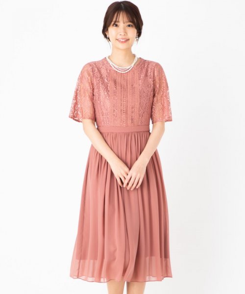 Aimer  【ドレス2点セット】エメ　はしごレースシフォンギャザースカートドレス　ピンク/S-M