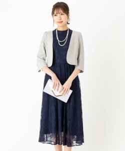 Aimer  【ドレス3点セット】ラッセルレースアンクル丈ドレス　ネイビー/L