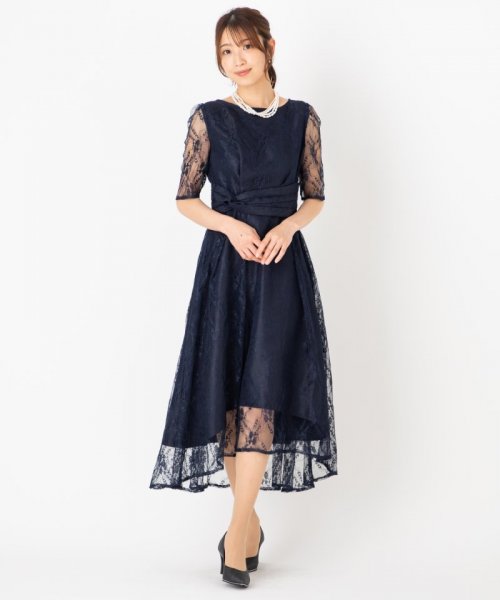 Select Shop  【ドレス4点SET】ウエストツイストオールレースドレス　ネイビー/S-M