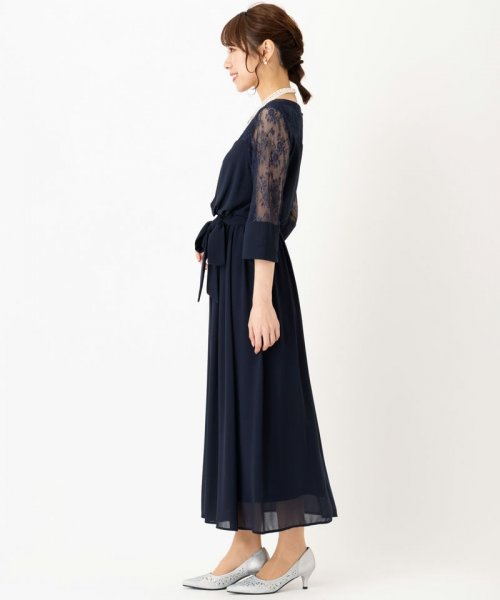 Select Shop  【ドレス2点セット】レースリボン切替ロングドレス　ネイビー/M
