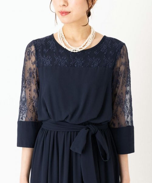 Select Shop  【ドレス2点セット】レースリボン切替ロングドレス　ネイビー/M