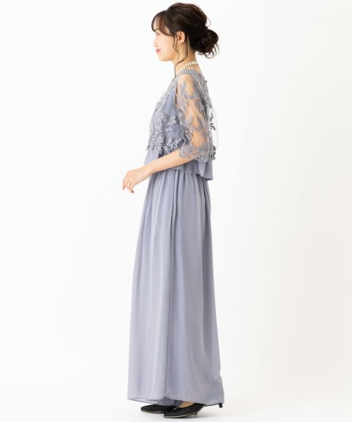 Select Shop  刺繍レース切り替えセットアップパンツドレス　ブルーグレー/M