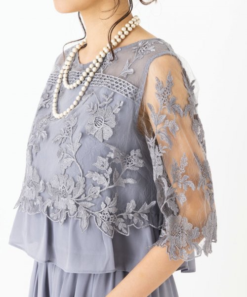 Select Shop  刺繍レース切り替えセットアップパンツドレス　ブルーグレー/S