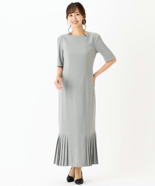 Select Shop  シンプルタイトプリーツドレス　ライトカーキ/M