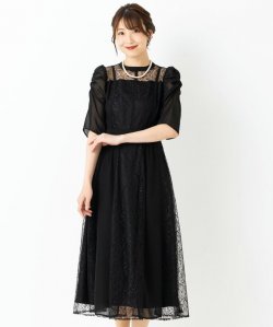 Select Shop  シフォン切替レースドレス　ブラック/M