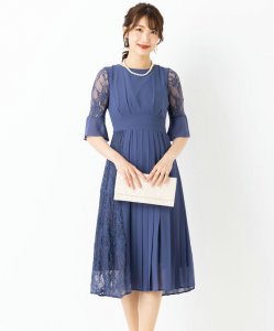 Select Shop  【ドレス2点セット】レース切替プリーツドレス　ネイビー/M