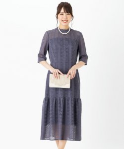 Aimer  【ドレス2点セット】エメ　マーメイドラインストライプレースドレス グレイッシュブルー/M