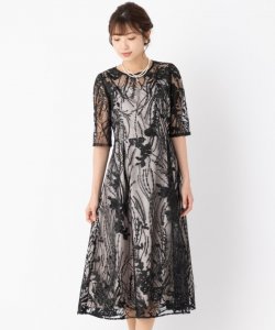 Select Shop  チュール×総刺繍ドレス　ブラック/4L