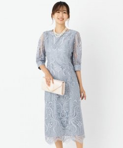 Select Shop  【ドレス2点セット】エンブロイダリーコクーンドレス　ブルーグレー/LL