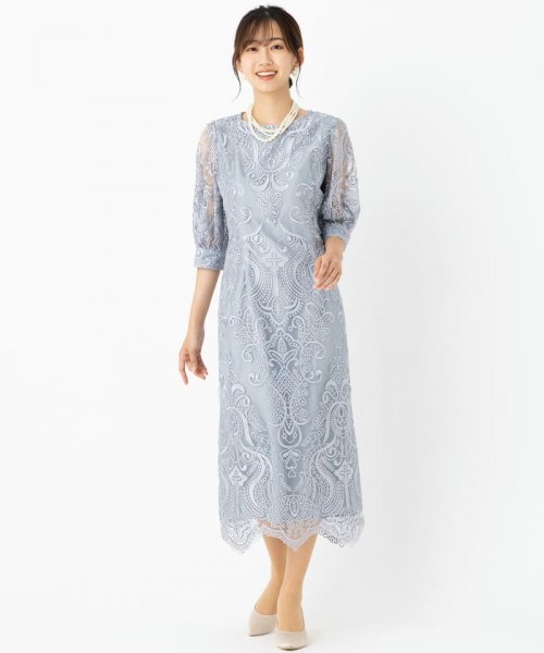 Select Shop  【ドレス2点セット】エンブロイダリーコクーンドレス　ブルーグレー/S