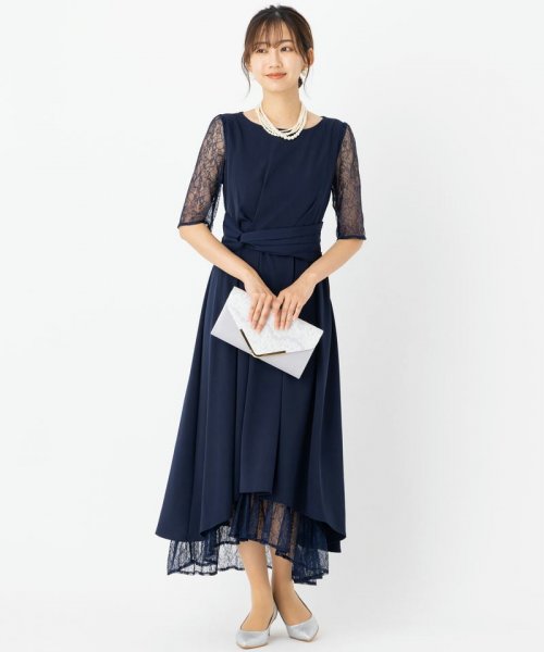 Select Shop  【ドレス2点セット】ウエストモチーフベルトドレス　ネイビー/4L