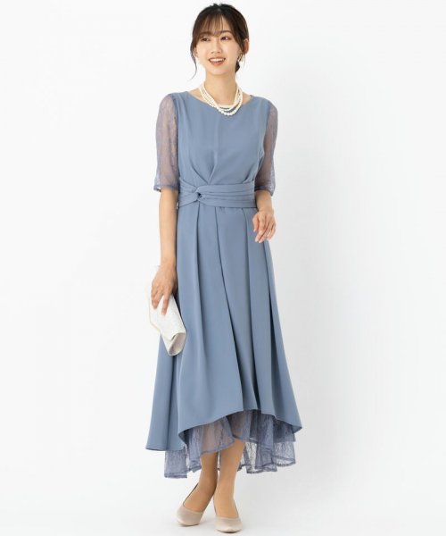 Select Shop  【ドレス2点セット】ウエストモチーフベルトドレス　ブルーグレー/3L
