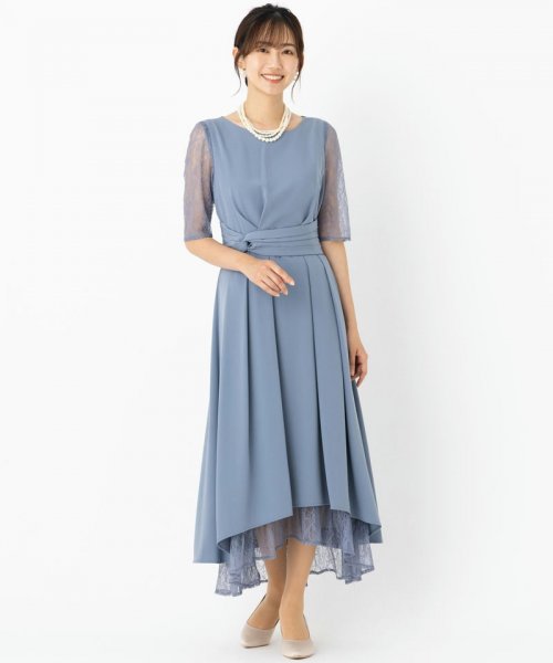Select Shop  【ドレス2点セット】ウエストモチーフベルトドレス　ブルーグレー/3L