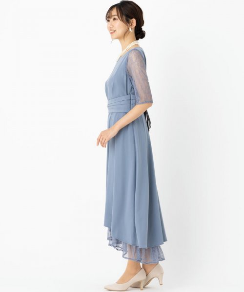 Select Shop  【ドレス2点セット】ウエストモチーフベルトドレス　ブルーグレー/LL