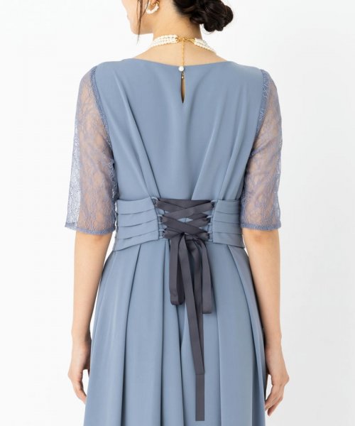 Select Shop  【ドレス2点セット】ウエストモチーフベルトドレス　ブルーグレー/LL