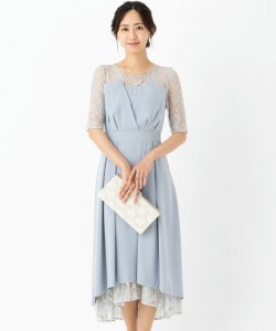 Select Shop  【ドレス2点セット】レースレイヤード風ベアトップフレアードレス　ミントブルー/M