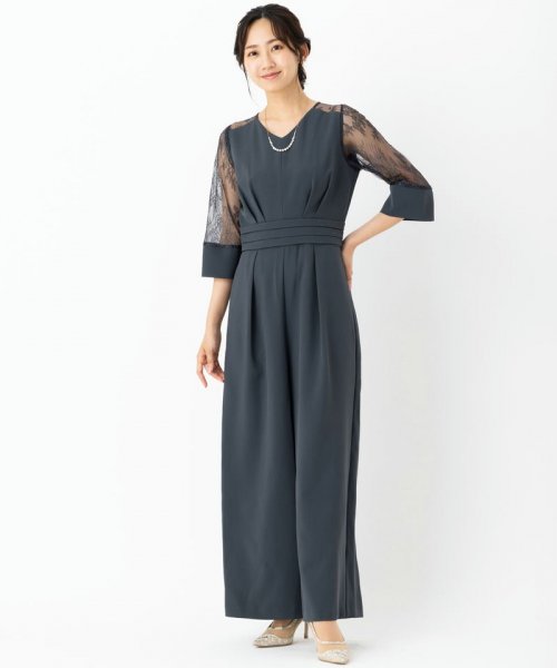 Select Shop  【ドレス2点セット】七分袖&ミモレ丈オールインワン　ダークカーキ/M