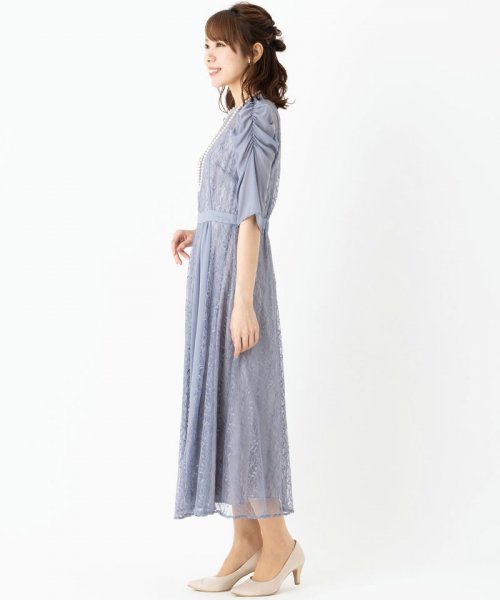 Select Shop  【ドレス2点セット】シフォン切替レースドレス　ブルーグレー/M