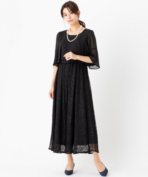 Select Shop  【授乳マタニティ】ティアードシフォン×レーススカートドレス　ブラック/L