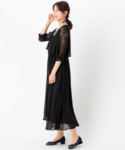 Select Shop  【授乳マタニティ】七分袖レーストップ×シフォンスカートドレス　ブラック/M
