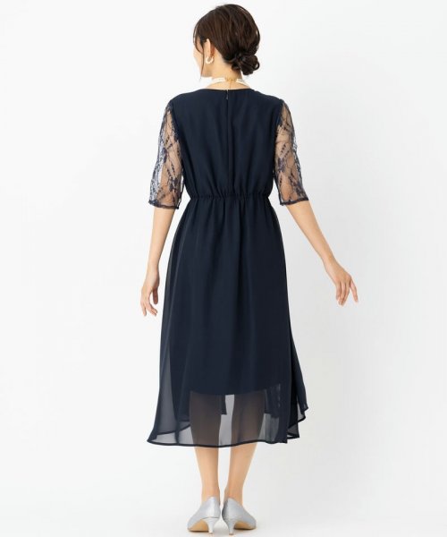 Select Shop  【ドレス3点セット】オーガンジーレースドレス　ネイビー/LL