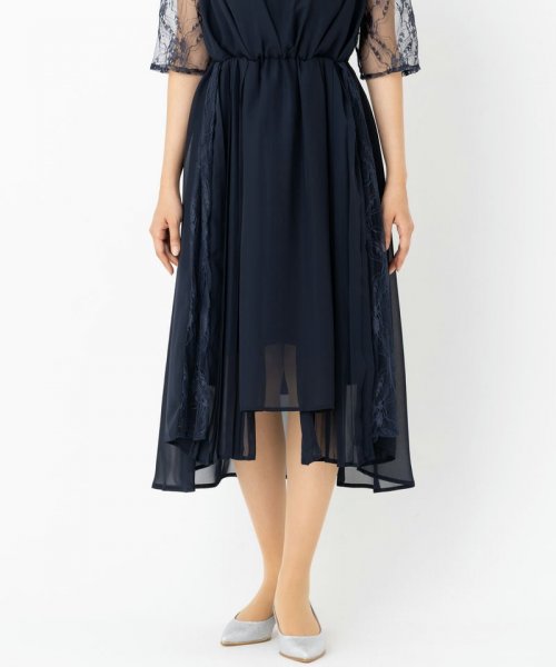 Select Shop  【ドレス3点セット】オーガンジーレースドレス　ネイビー/LL