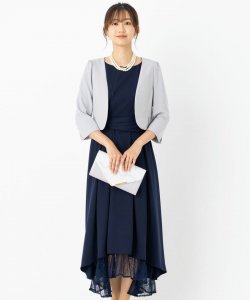 Select Shop  【ドレス3点セット】ウエストモチーフベルトドレス　ネイビー/LL