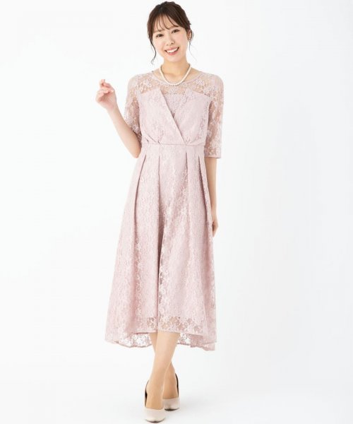 Select Shop  【ドレス3点セット】ベアデザイン総レースドレス　ピンク/M