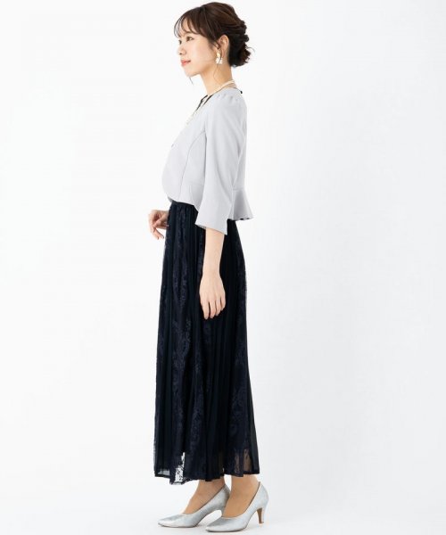 Select Shop  【ドレス3点セット】ビスチェ風プリーツスカートドレス　ネイビー/LL