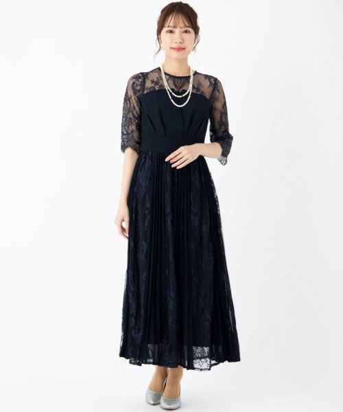 Select Shop  【ドレス3点セット】ビスチェ風プリーツスカートドレス　ネイビー/LL