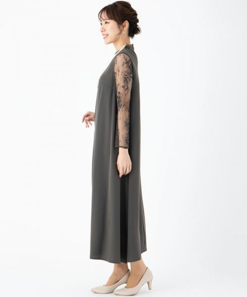 Select Shop  【ドレス2点セット】メローレースAラインロングドレス　ダークカーキ/LL