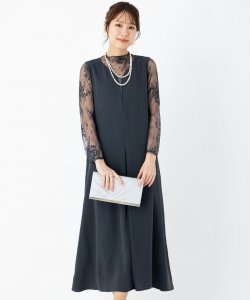 Select Shop  【ドレス2点セット】メローレースAラインロングドレス　ダークグレー/LL