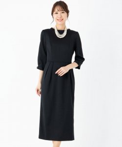 Aimer  エメ　スタンドカラーサテンタイトドレス　ブラック/M
