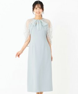 CELFORD  セルフォード　ビーズ刺繍ケープ付ドレス　サックス/M
