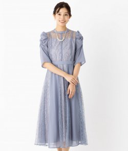 Select Shop  シフォン切替レースドレス　ブルーグレー/L