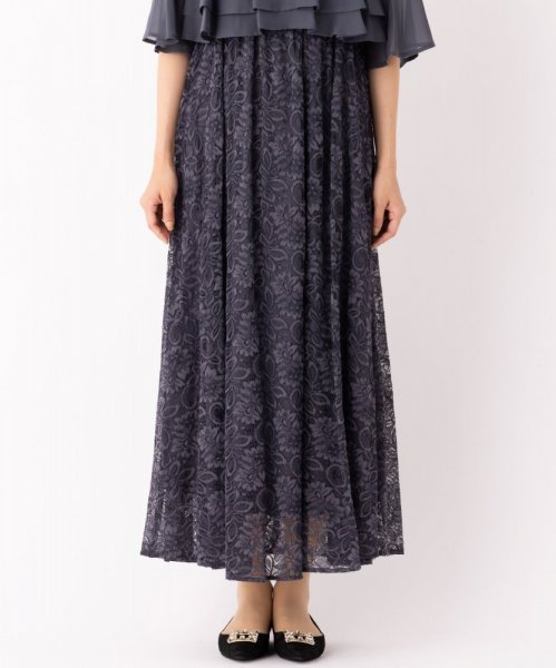 Select Shop  【授乳マタニティ】ティアードシフォン×レーススカートドレス　チャコールグレー/L