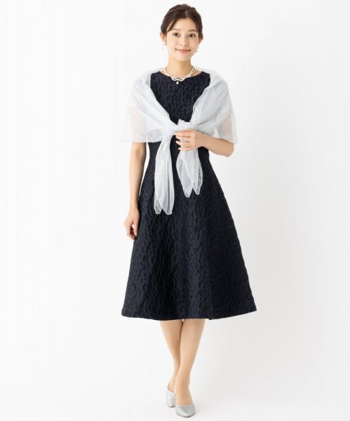 EMMEL REFINES  【ドレス4点SET】フラワージャカード フィット&フレア ワンピース　ネイビー/M　