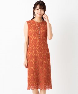 グレースコンチネンタル　オーナメント刺繍タイトドレス　オレンジ/S-M