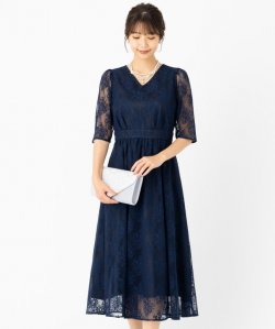 Aimer  【ドレス2点セット】エメ　フラワーブーケレースドレス　ネイビー/M