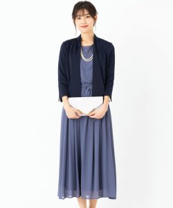 Select Shop  【ドレス3点セット】レースリボン切替ロングドレス　ブルーグレー/M