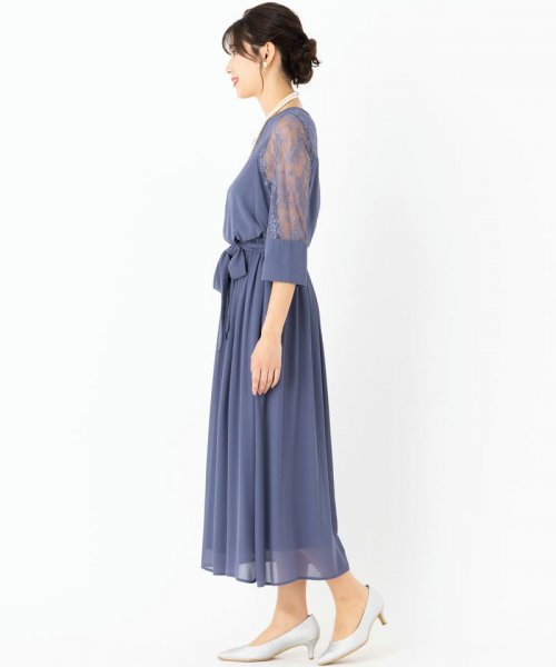 Select Shop  【ドレス3点セット】レースリボン切替ロングドレス　ブルーグレー/M