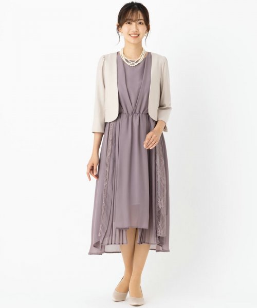 Select Shop  【ドレス3点セット】オーガンジーレースドレス　グレージュ/L