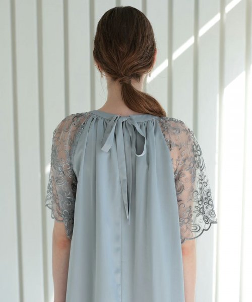Select Shop  Aライン刺繍ドレス　ブルーグレー/M